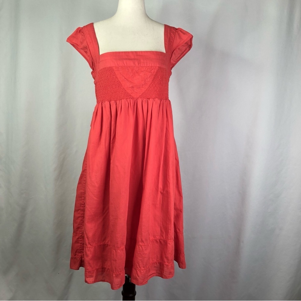 Maeve Coral Red Square-Neck Cotton Dress